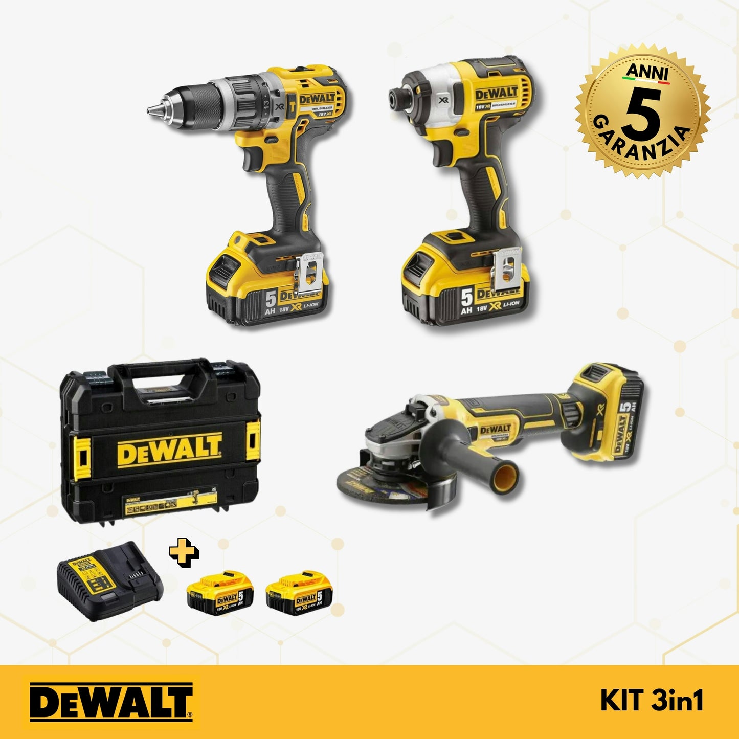 Kit 3in1 DeWalt: Avvitatore+Trapano+Flex
